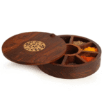 Handcrafted Wooden Spice Box in Circle with Glass Lid