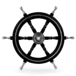 Formal Captain's Wheel in Black Lacquer with Polished Silver Accents