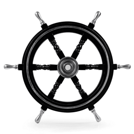 Formal Captain's Wheel in Black Lacquer with Polished Silver Accents