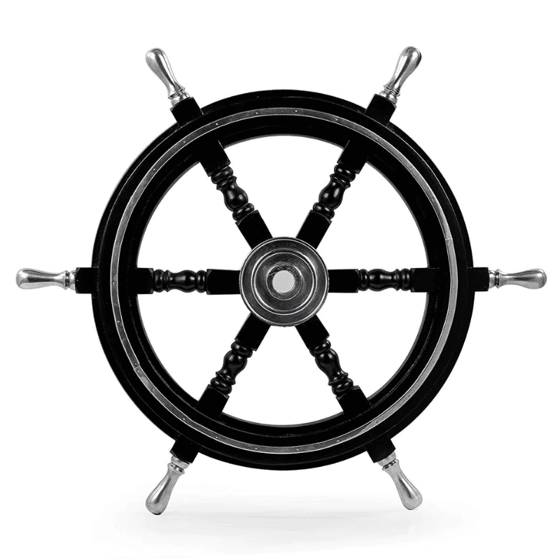 26 Formal Captain's Wheel in Black Lacquer with Polished Silver Accents - Image 1