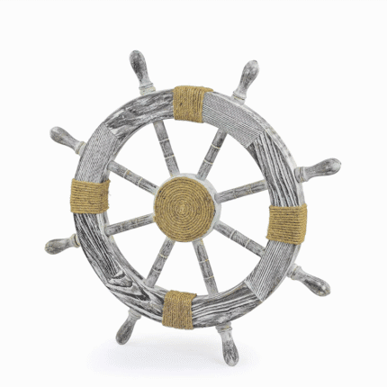 Whitewash & Jute Coastal Ship Wheel - Rustic Nautical Wall Decor