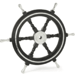 Formal Captain's Wheel in Black Lacquer with Polished Silver Accents - Image 2