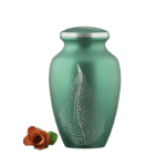 Aluminium Cremation Urn - Light Green Leaf Design