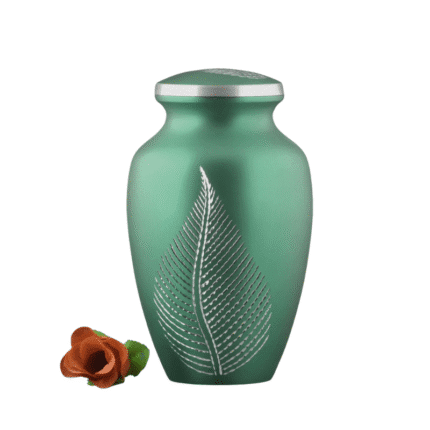 Aluminium Cremation Urn - Light Green Leaf Design