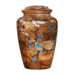 Handcarved Wooden Cremation Urn with Turquoise Inlay