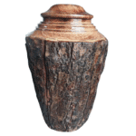 Handcarved Cracked Wooden Cremation Urn with Turquoise Inlay