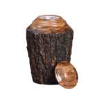 Handcarved Cracked Wooden Cremation Urn with Turquoise Inlay - Image 2
