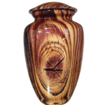 Polished Handcarved Wooden Cremation Urn with Turquoise Inlay