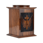 Classic Handcarved Wooden Cremation Urn with Turquoise Inlay