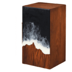Classic Fog Box Handcarved Wooden Cremation Urn with Turquoise Inlay