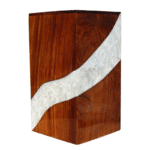 Classic White and Brown Design Handcarved Wooden Cremation Urn with Turquoise Inlay