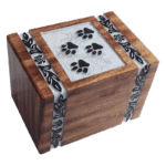 Designer Handcarved Wooden Cremation Urn with Turquoise Inlay