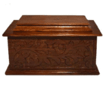 Box Handcarved Wooden Cremation Urn with Turquoise Inlay