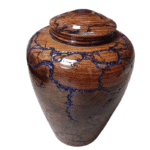 Polished Wooden Cremation Urn with Turquoise Inlay