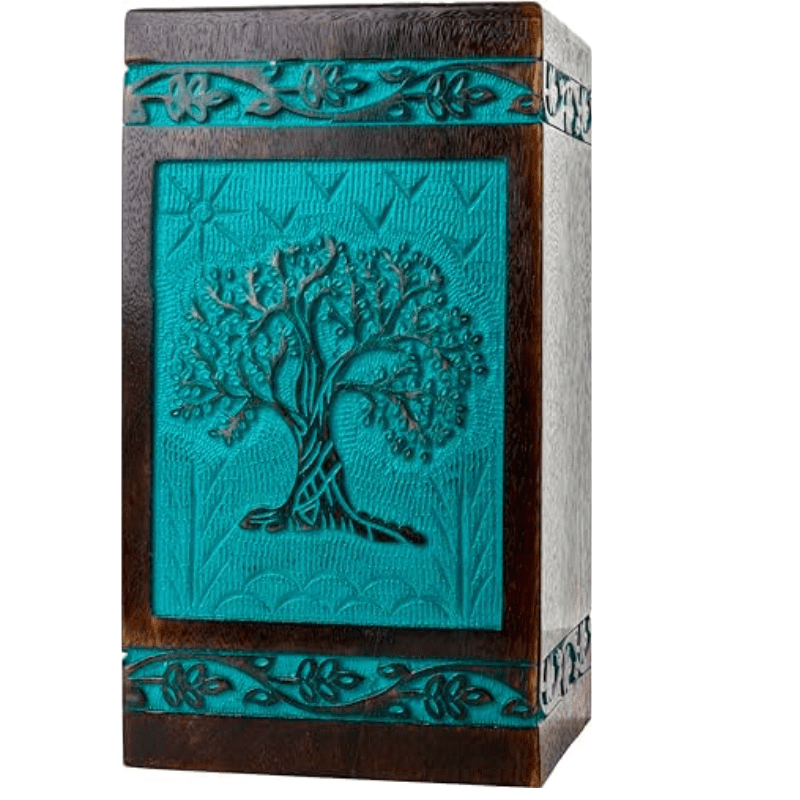 Untitled design - 2025-10-14T231431.079 Handcarved Wooden Cremation Urn for Human Ashes | Elegant Design in Sky Blue - Image 1